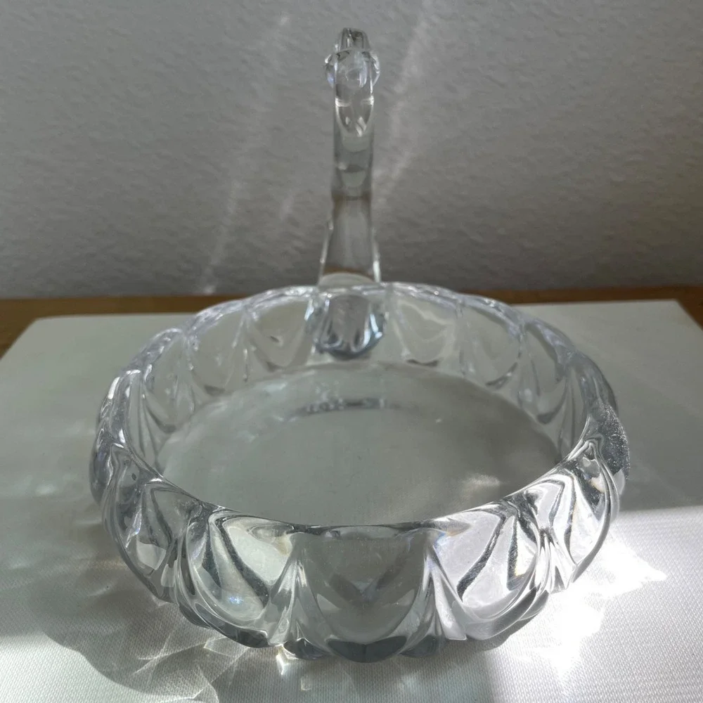 Vintage Clear Glass Swan Detailed Medium Candy Dish Vintage Trinket Catchall